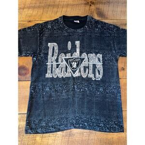 Mens Oakland Raiders Vintage 90s Single Stitch Anvil Black Short Sleeve Shirt XL